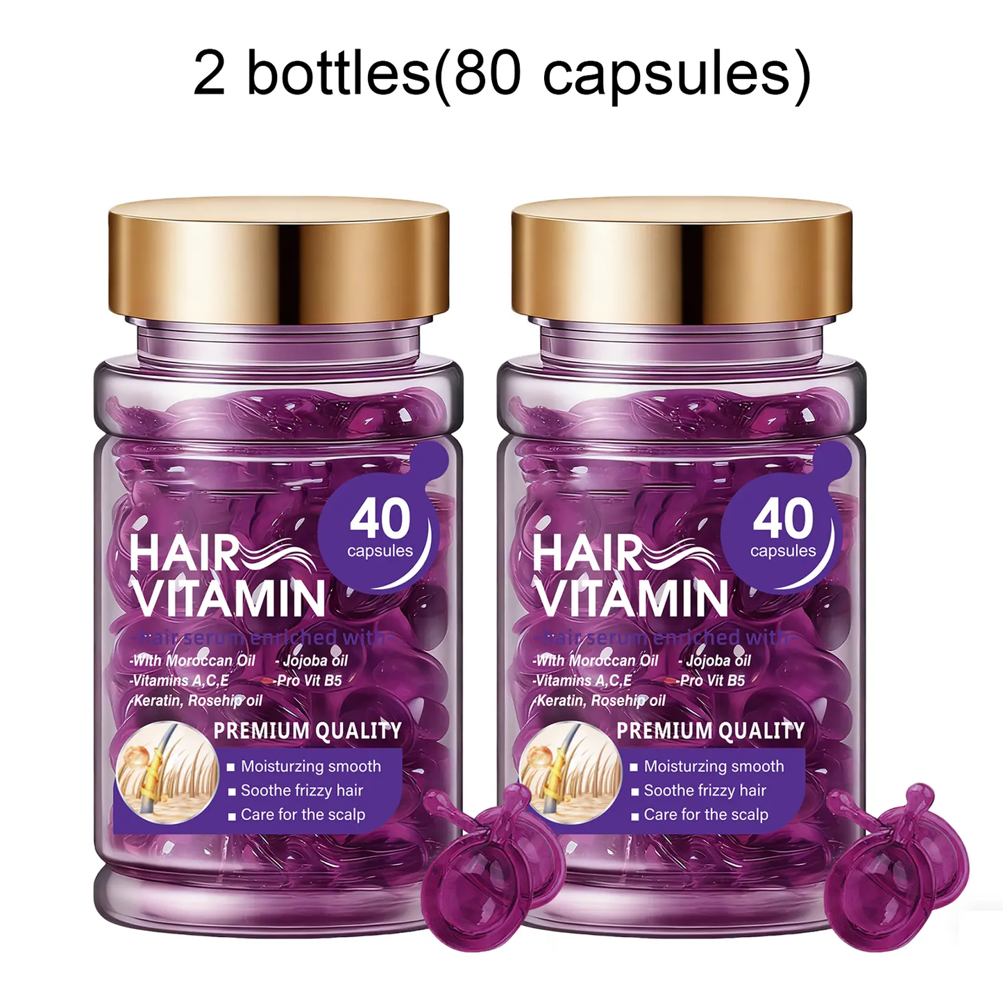Hair Vitamin Capsules with Argan Oil, Frizz Control & Shine, 40 Ct