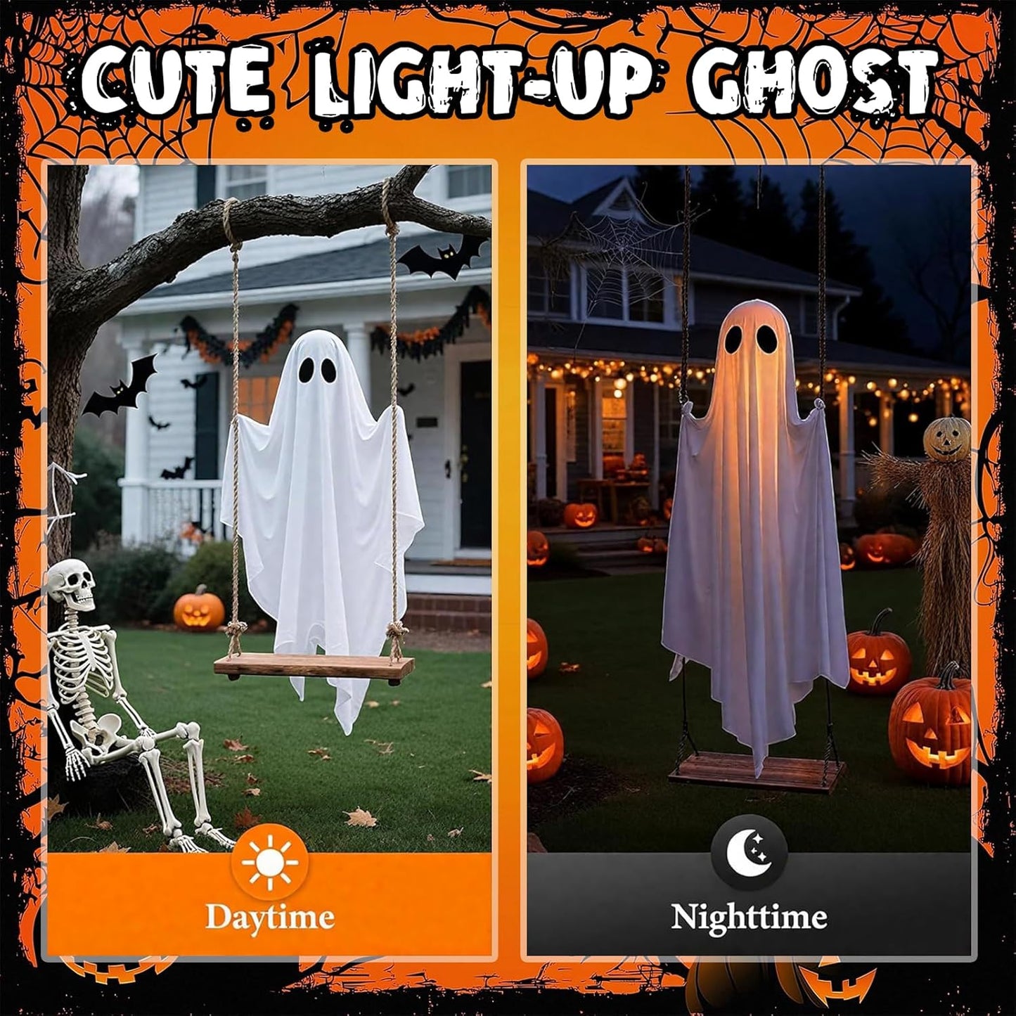 🎃 Halloween 5FT Animated Light-Up Swinging Ghost – Outdoor Decor