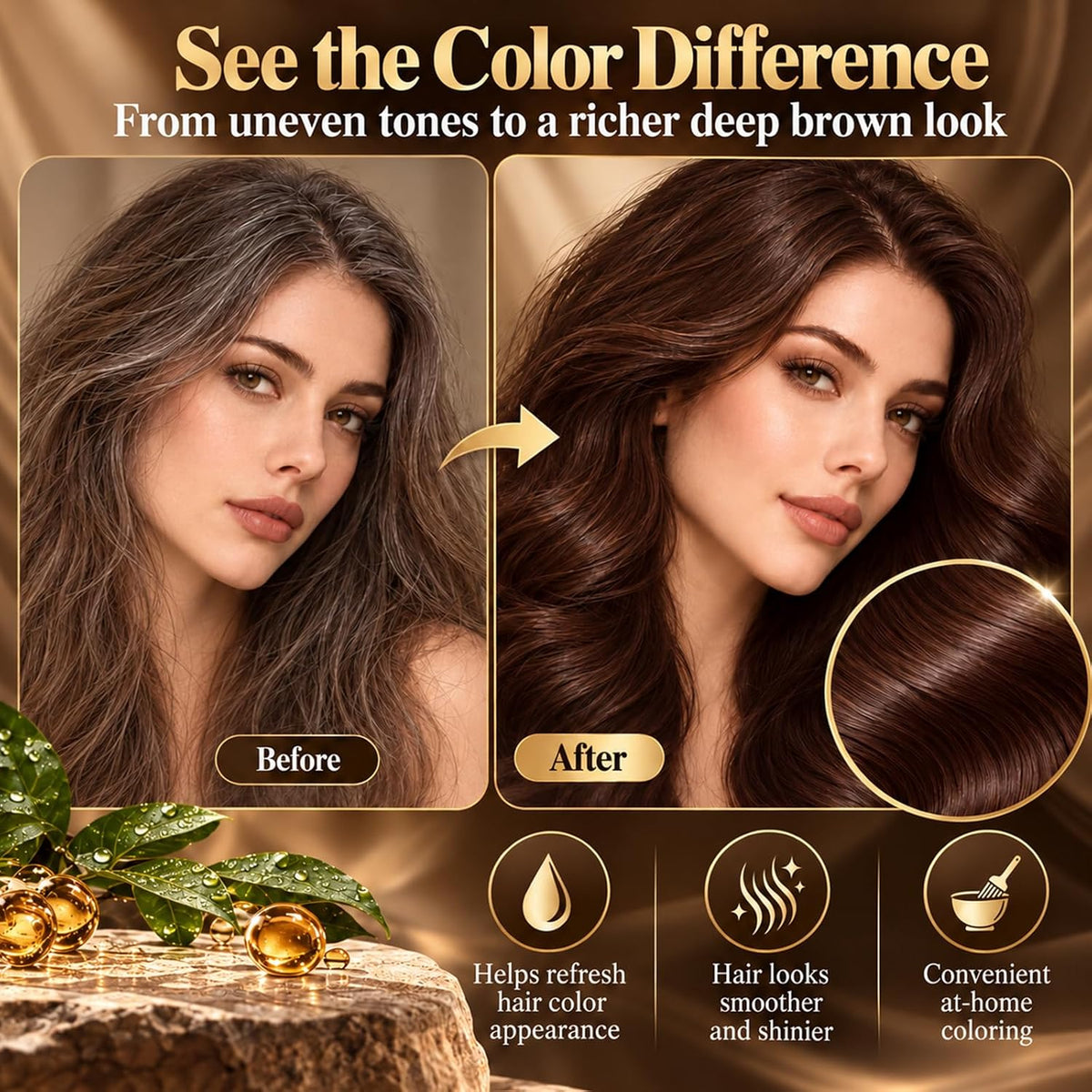 ❤️3-in-1 Gray Coverage Hair Dye Shampoo – Deep Brown, 13.6 fl oz