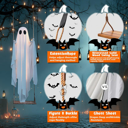 🎃 Halloween 5FT Animated Light-Up Swinging Ghost – Outdoor Decor