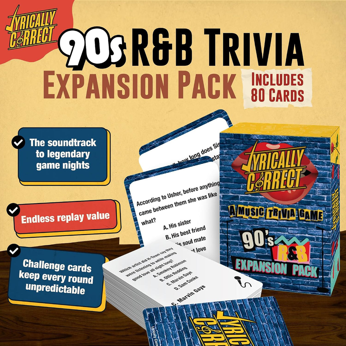 ❤️ 90s R&B Music Trivia Expansion Pack – 80 Cards