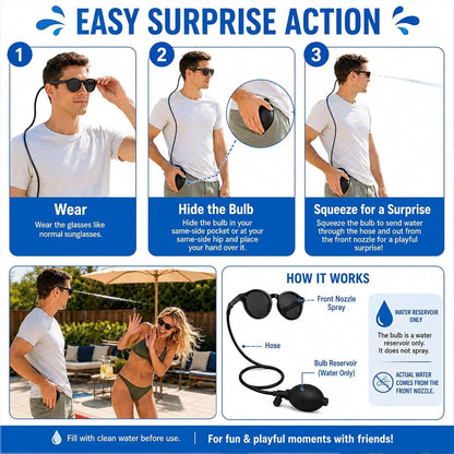 😎💦 Hidden Squirt Sunglasses – Refillable Water Prank Glasses