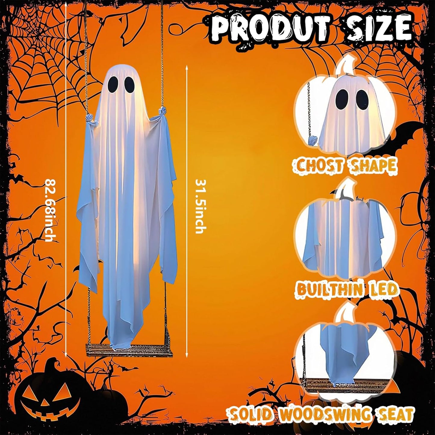 🎃 Halloween 5FT Animated Light-Up Swinging Ghost – Outdoor Decor