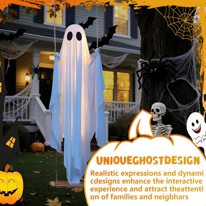 🎃 Halloween 5FT Animated Light-Up Swinging Ghost – Outdoor Decor