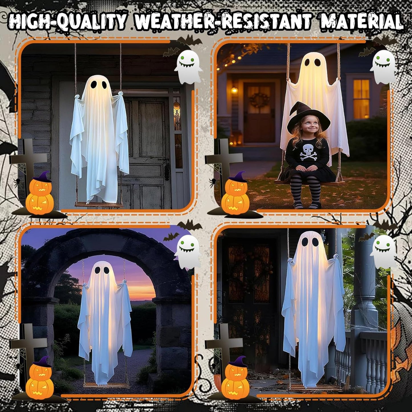 🎃 Halloween 5FT Animated Light-Up Swinging Ghost – Outdoor Decor