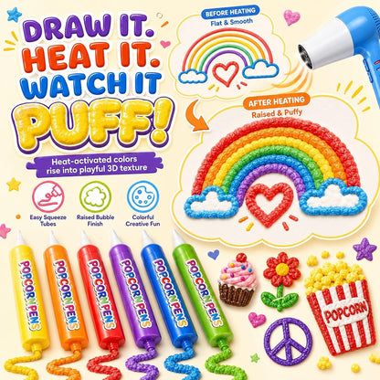 Popcorn Pens 3D Puffy Bubble Drawing Art Kit Heat