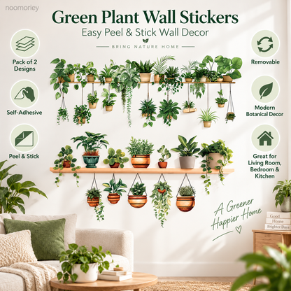 🔥🌿 Botanical Shelf Wall Stickers – 2-Piece Self-Adhesive Plant Decor