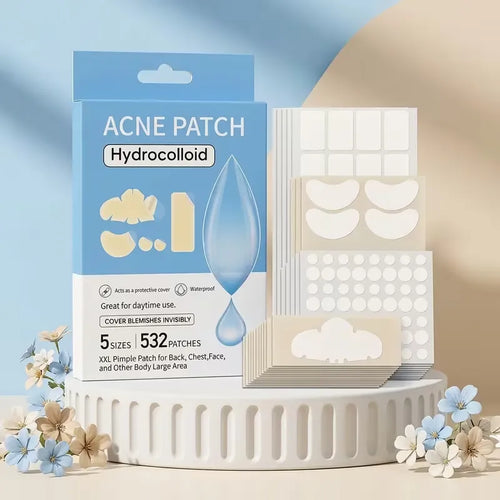 🎁532 Pimple Patches – Hydrocolloid Acne Patches, 5 Sizes, Waterproof Blemish Covers for Face, Nose, Back & Chest