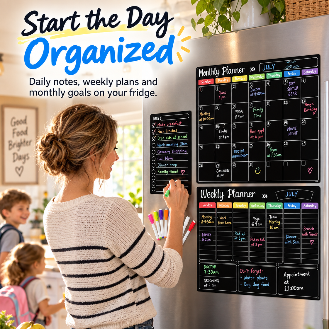 📅 Black Magnetic Dry Erase Boards Set of 3 | Ultimate Fridge Organizer & Planner ✨
