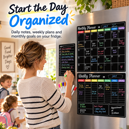 📅 Black Magnetic Dry Erase Boards Set of 3 | Ultimate Fridge Organizer & Planner ✨
