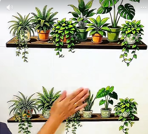 🔥🌿 Botanical Shelf Wall Stickers – 2-Piece Self-Adhesive Plant Decor