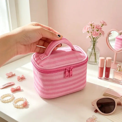 🎁Striped Makeup Bag With Built-In Mirror
