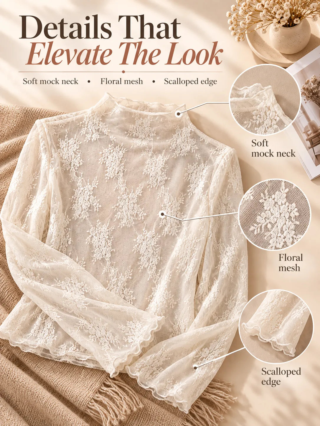 🔥5-Pack Floral Lace Mesh Tops