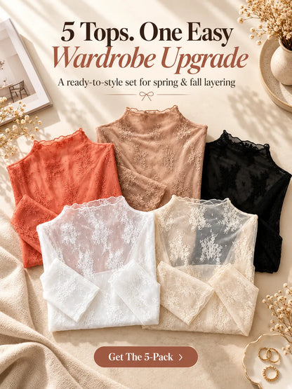 🔥5-Pack Floral Lace Mesh Tops