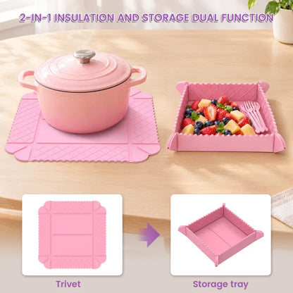 🔥3-in-1 Magnetic Silicone Trivet, Cutting Board & Foldable Serving Tray