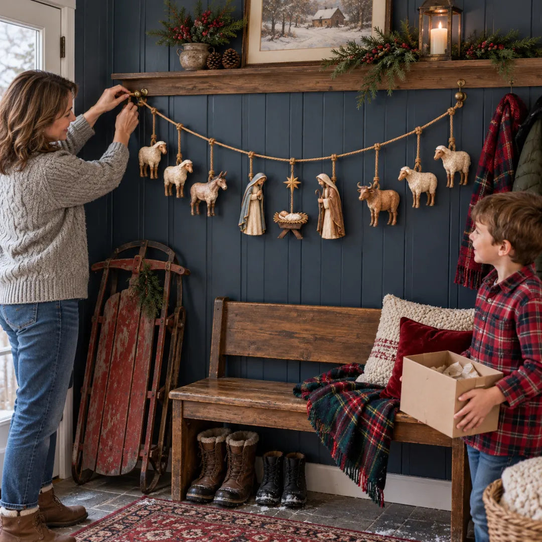 🎉✝️Handcrafted Wooden Nativity Garland