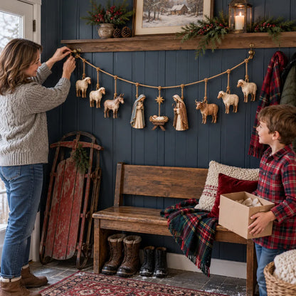 🎉✝️Handcrafted Wooden Nativity Garland