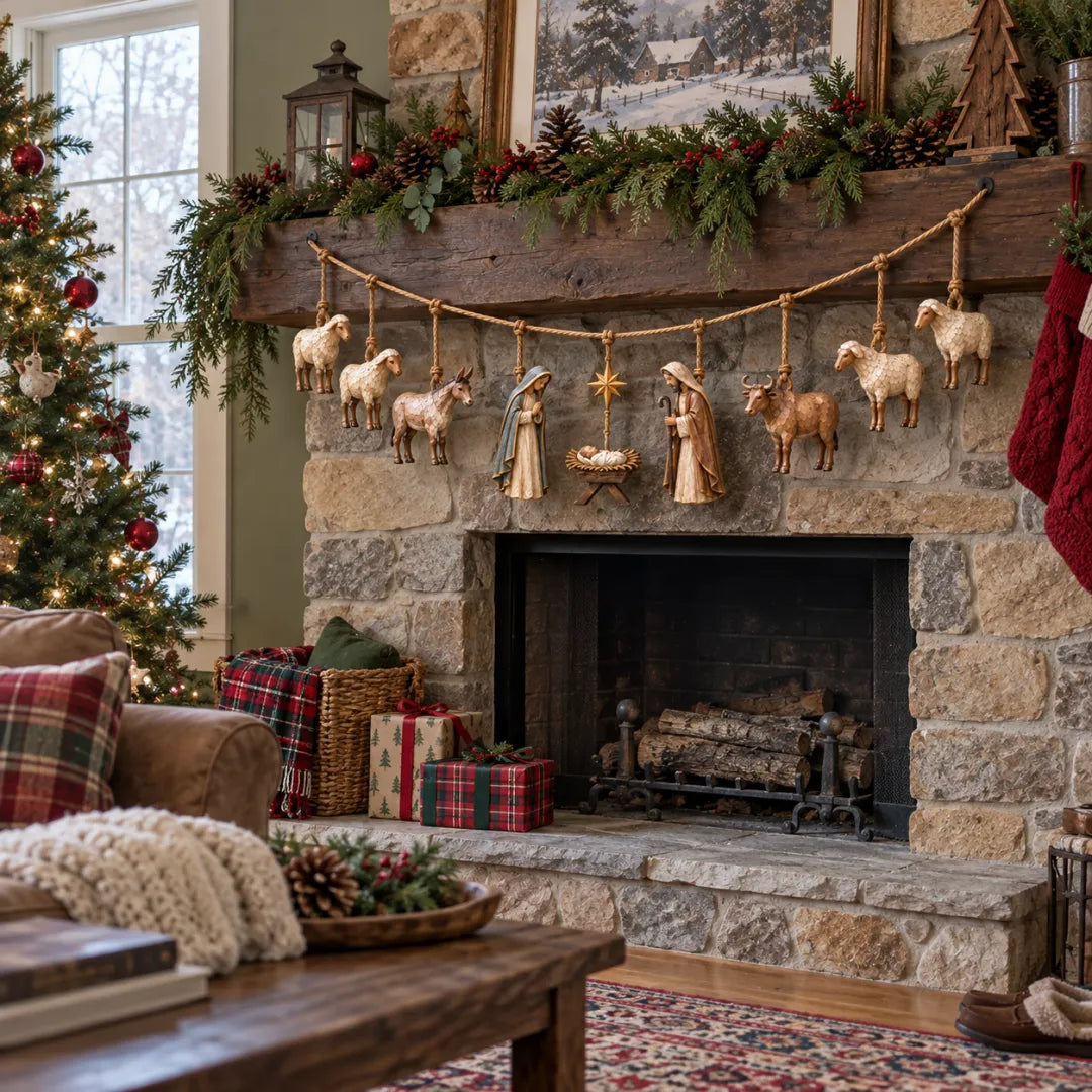 🎉✝️Handcrafted Wooden Nativity Garland