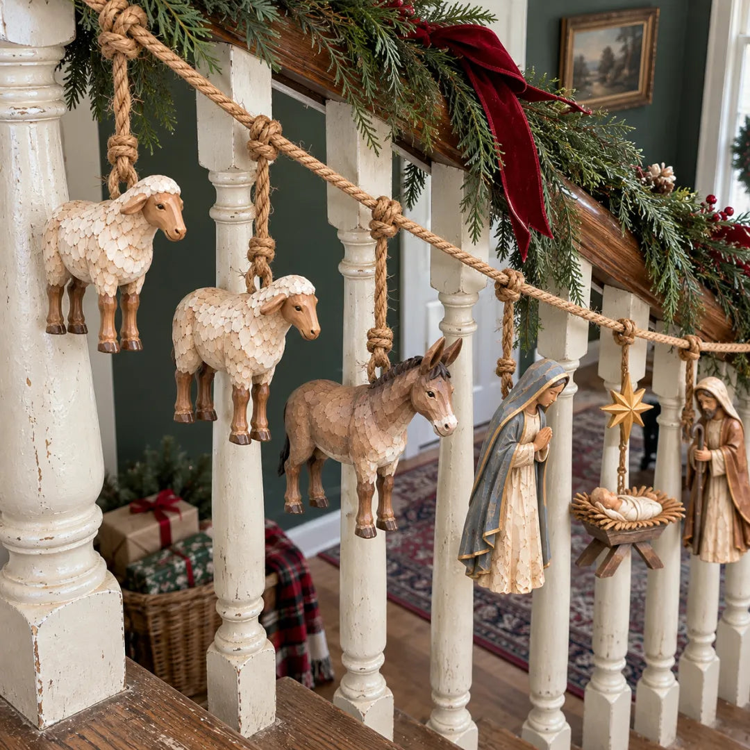 🎉✝️Handcrafted Wooden Nativity Garland