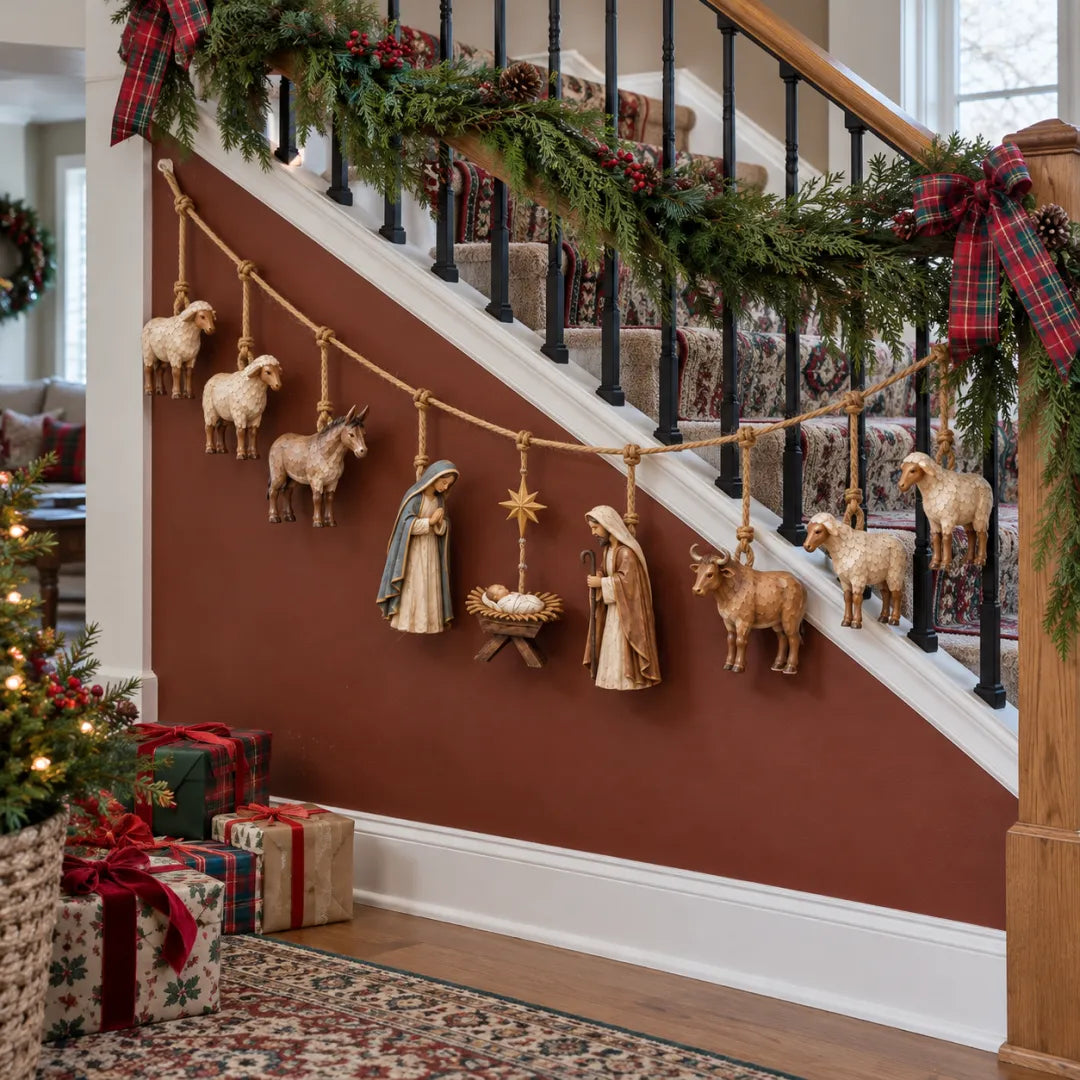 🎉✝️Handcrafted Wooden Nativity Garland