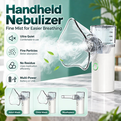 ✨Portable Mesh Nebulizer – Quiet Handheld Nebulizer with Adult & Child Masks