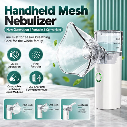✨Portable Mesh Nebulizer – Quiet Handheld Nebulizer with Adult & Child Masks