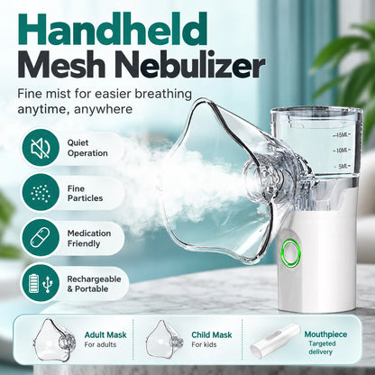 ✨Portable Mesh Nebulizer – Quiet Handheld Nebulizer with Adult & Child Masks