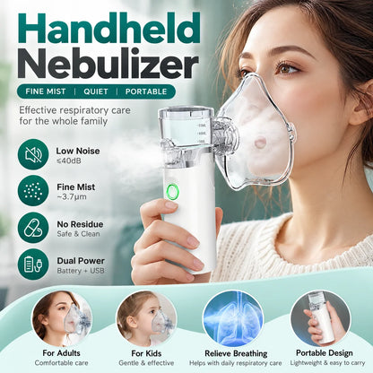 ✨Portable Mesh Nebulizer – Quiet Handheld Nebulizer with Adult & Child Masks