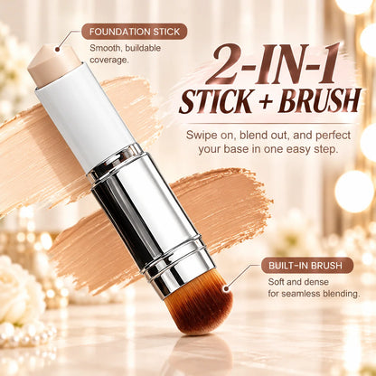 ✨2-in-1 Foundation Stick & Brush – Buildable Coverage, Soft Matte Finish
