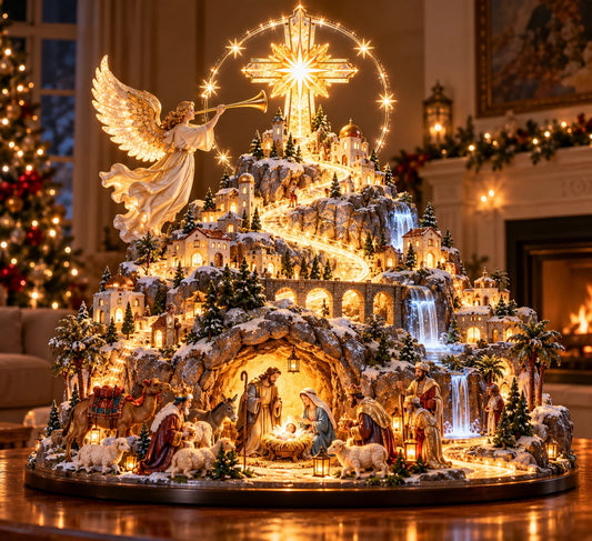 🎉Where Bethlehem Glows | Illuminated Nativity Mountain Scene