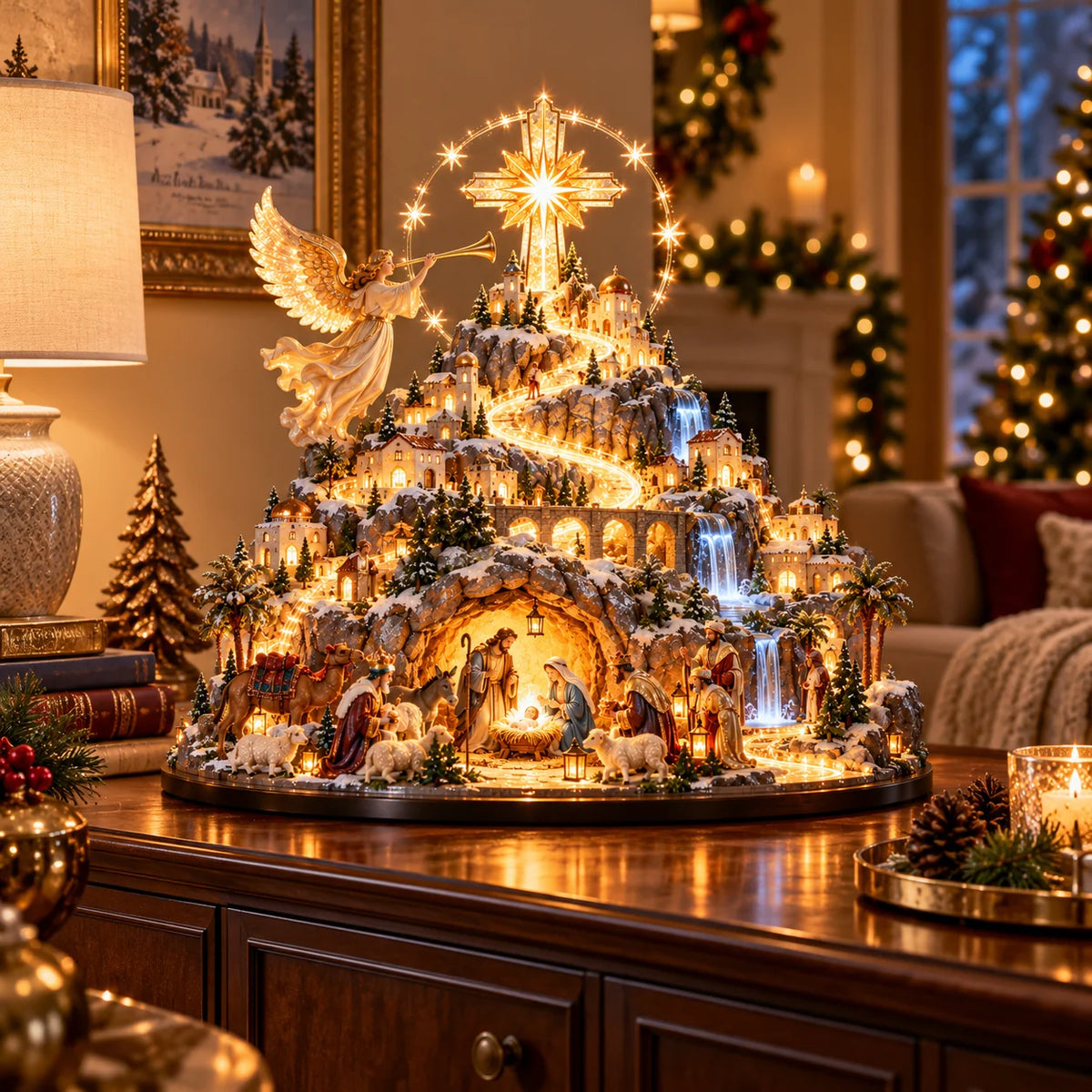 🎉Where Bethlehem Glows | Illuminated Nativity Mountain Scene