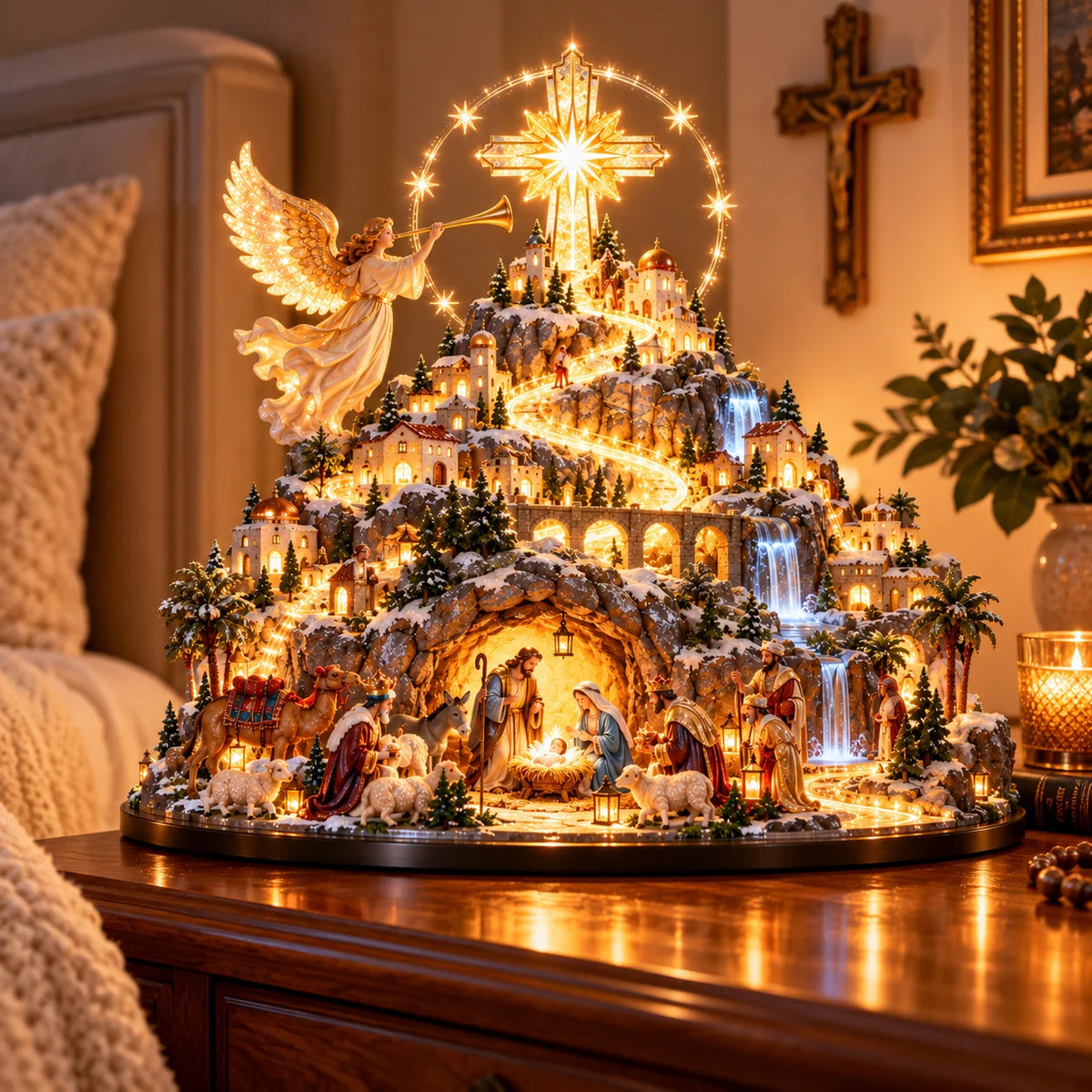 🎉Where Bethlehem Glows | Illuminated Nativity Mountain Scene