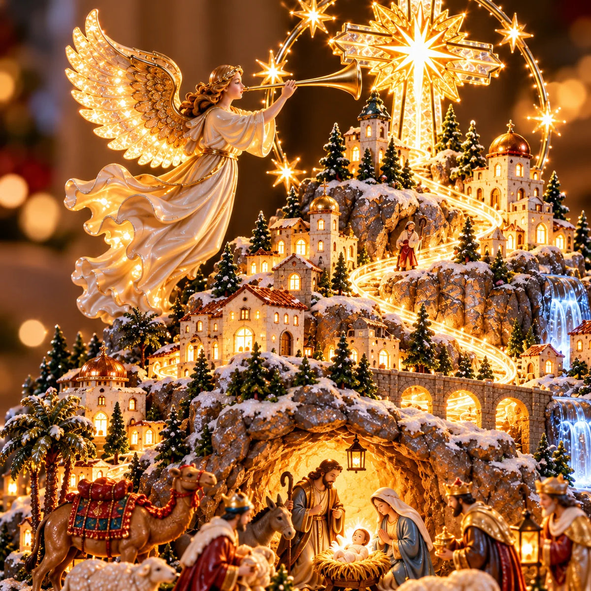 🎉Where Bethlehem Glows | Illuminated Nativity Mountain Scene