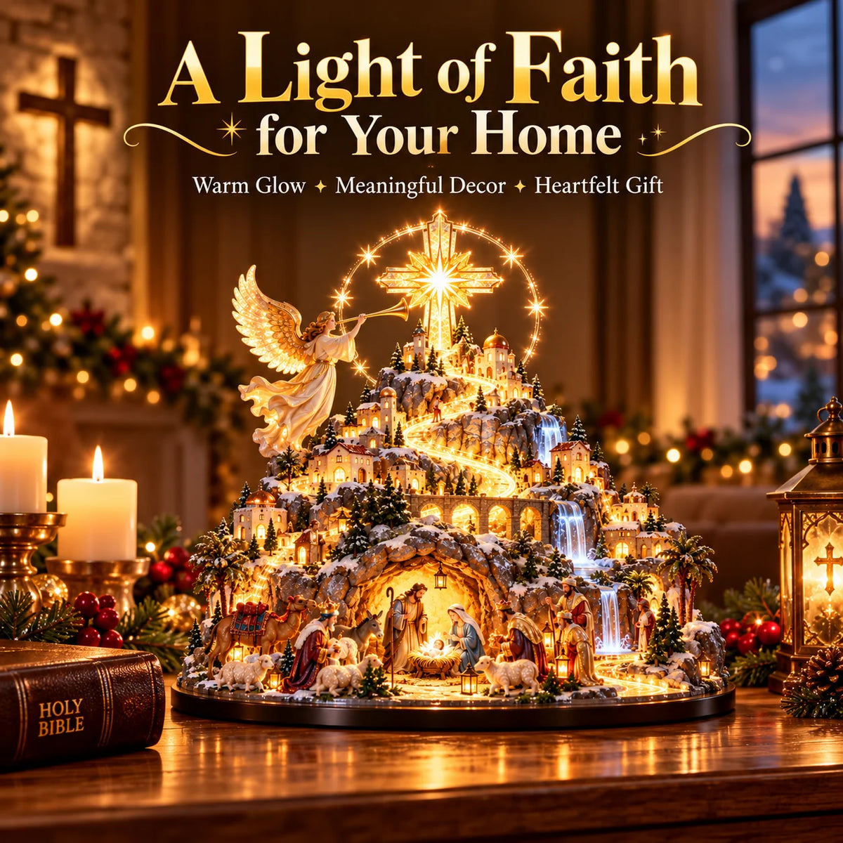 🎉Where Bethlehem Glows | Illuminated Nativity Mountain Scene