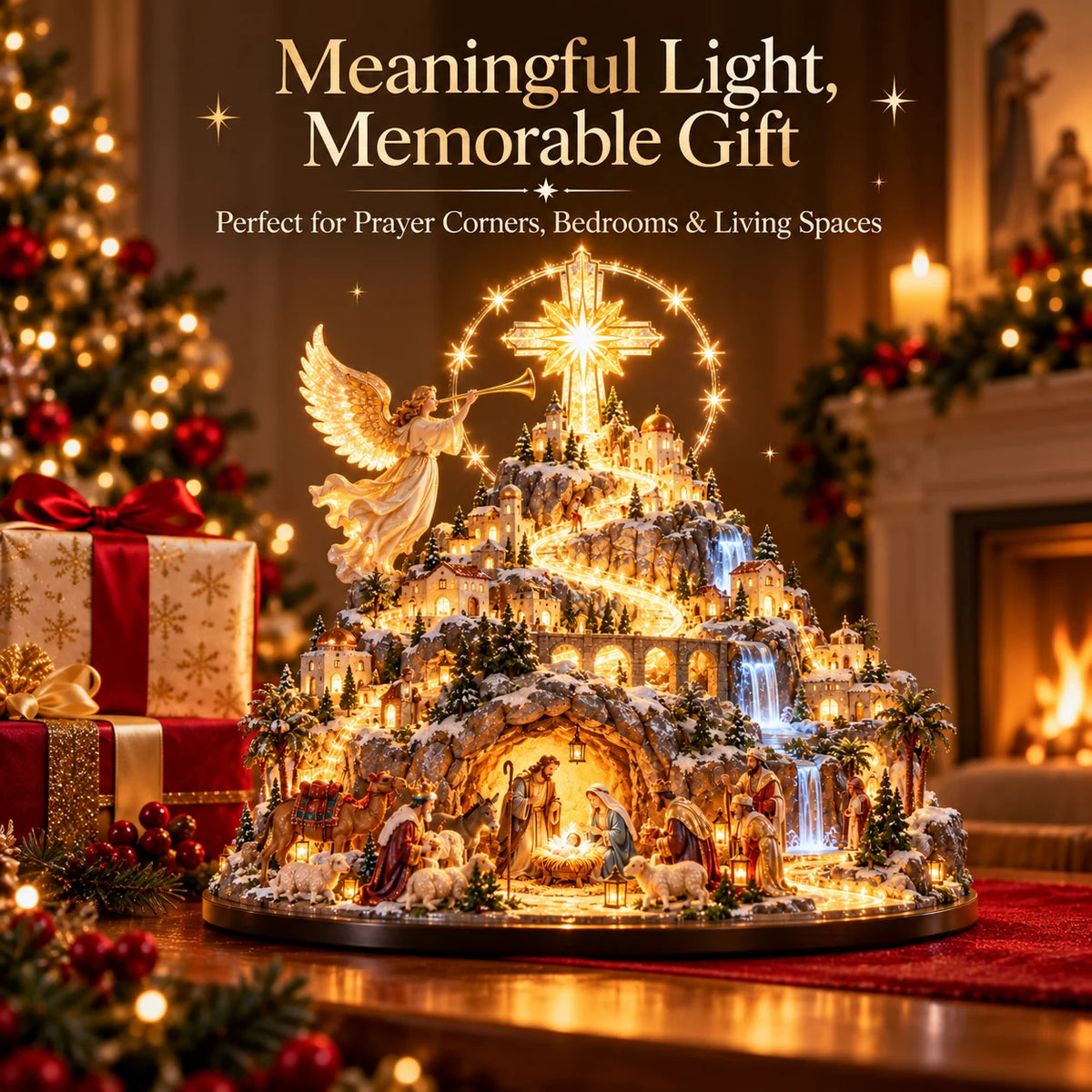 🎉Where Bethlehem Glows | Illuminated Nativity Mountain Scene