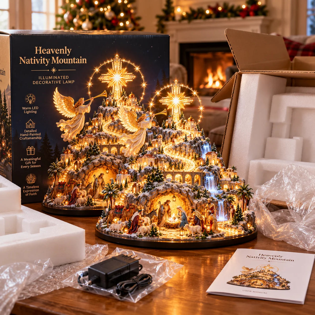 🎉Where Bethlehem Glows | Illuminated Nativity Mountain Scene