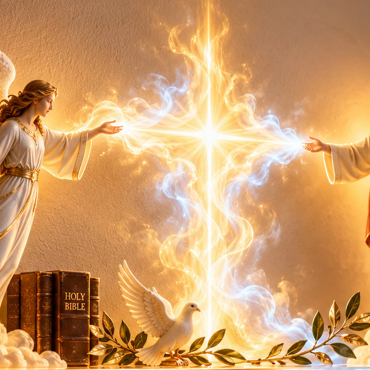 🎉✝️ Divine Light of Faith™ – 3D Lighted Jesus & Angel Wall Art with Glowing Cross