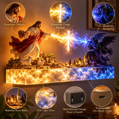 🎉✝️ Divine Light of Faith™ – 3D Lighted Jesus & Angel Wall Art with Glowing Cross