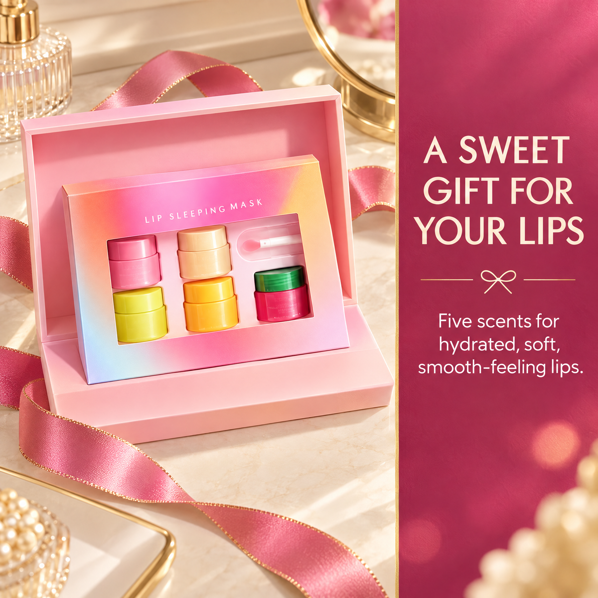 ✨5-Piece Hydrating Lip Sleeping Mask Gift Set ❤ Overnight Moisture Care with 5 Fruity Scents