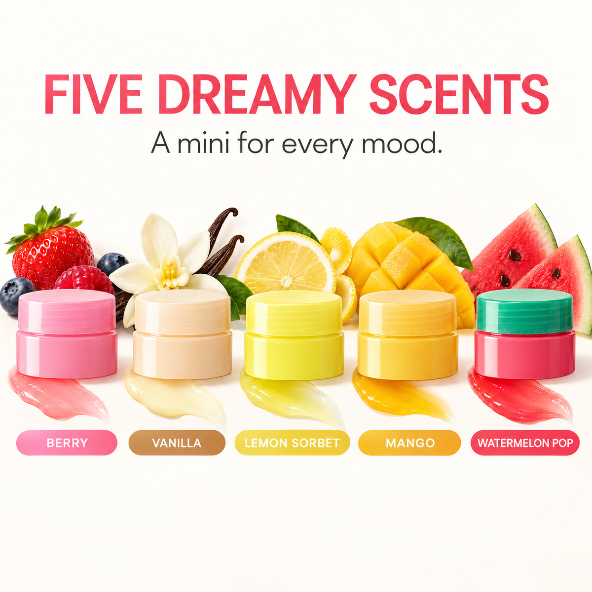 ✨5-Piece Hydrating Lip Sleeping Mask Gift Set ❤ Overnight Moisture Care with 5 Fruity Scents