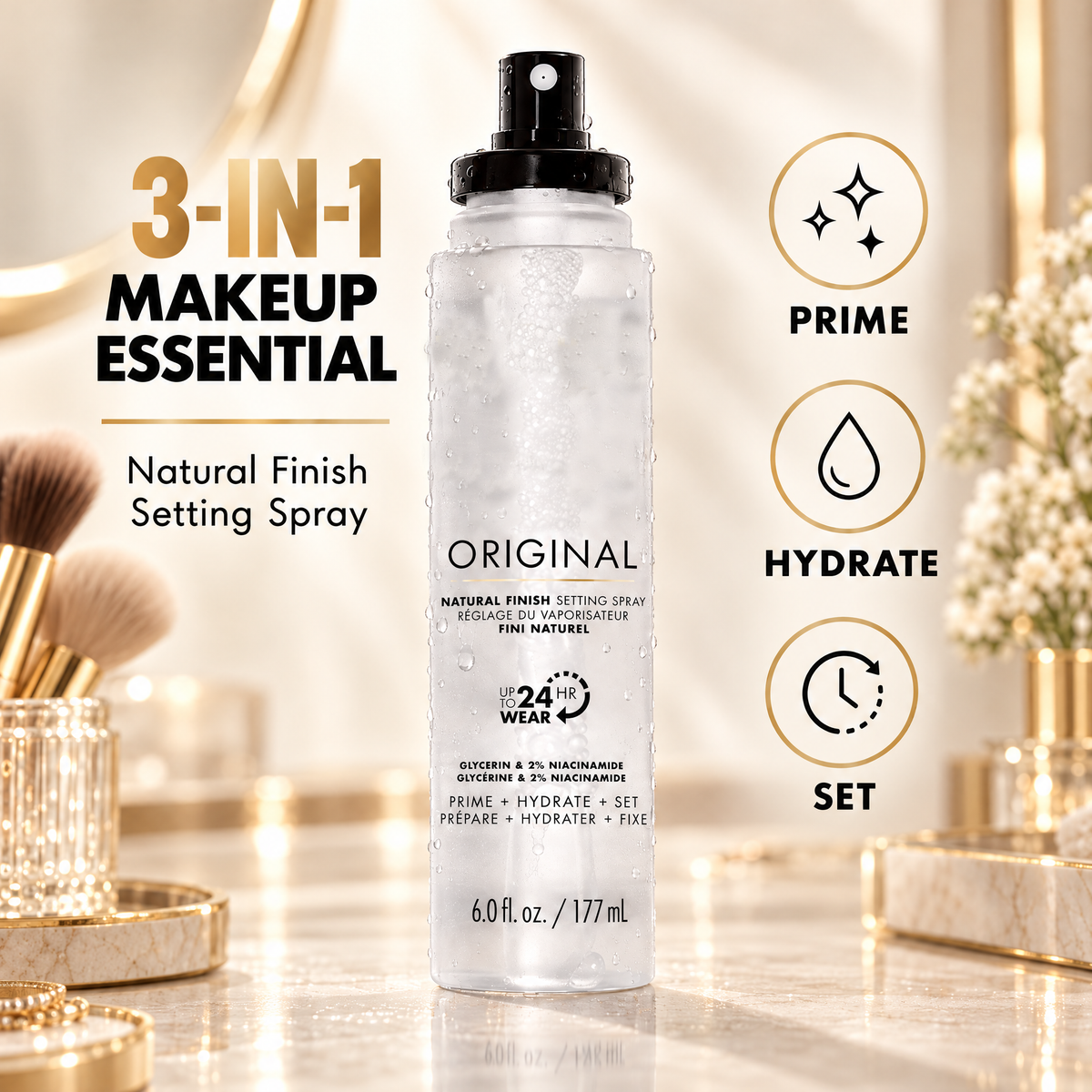 ✨Natural Finish Makeup Setting Spray – 24HR Wear, Hydrating 3-in-1 Prime & Set Mist