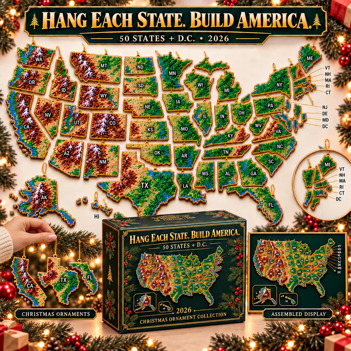 🎉✨ 50 U.S. States & D.C. Christmas Ornaments – Hometown Keepsakes & Meaningful Holiday Gifts