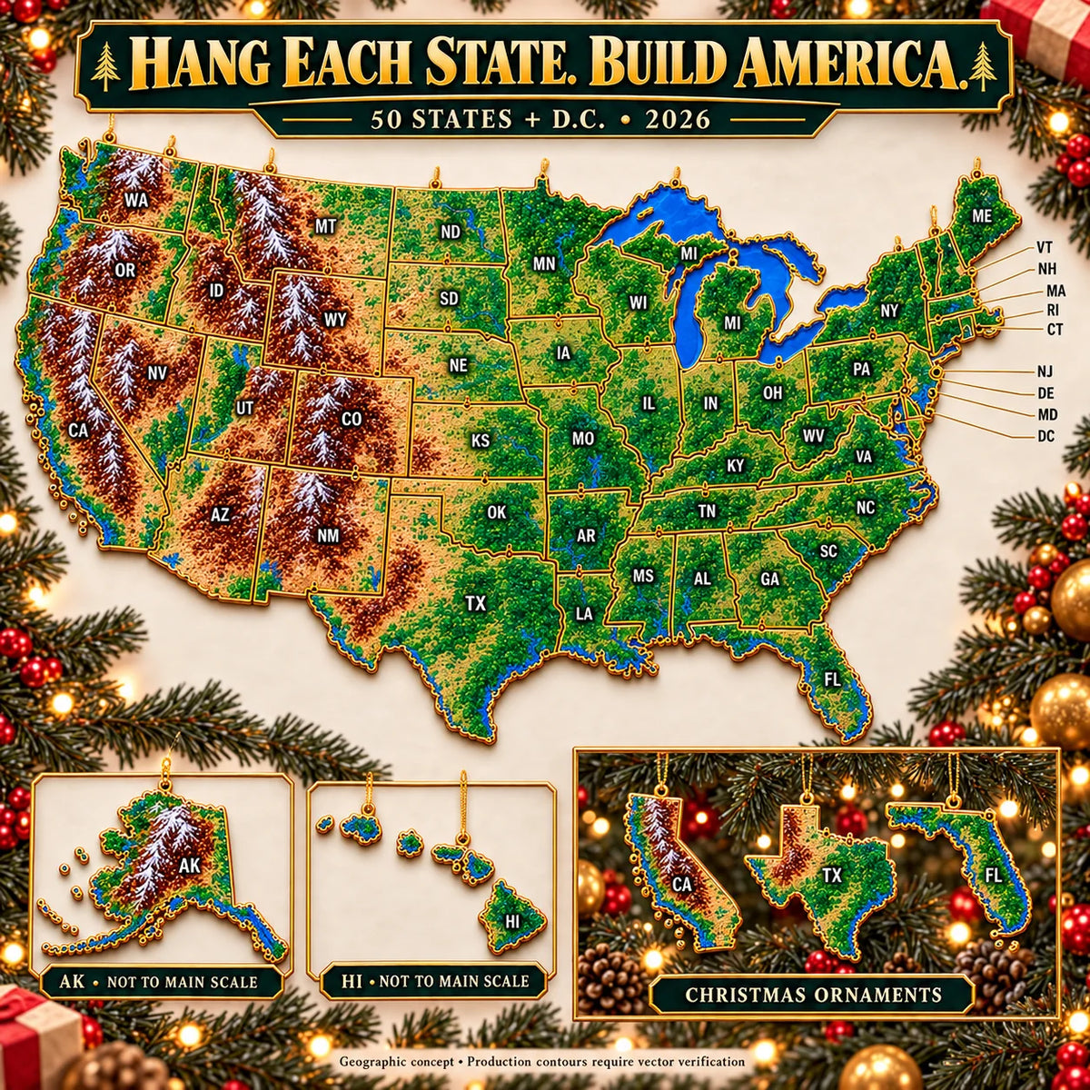 🎉✨ 50 U.S. States & D.C. Christmas Ornaments – Hometown Keepsakes & Meaningful Holiday Gifts