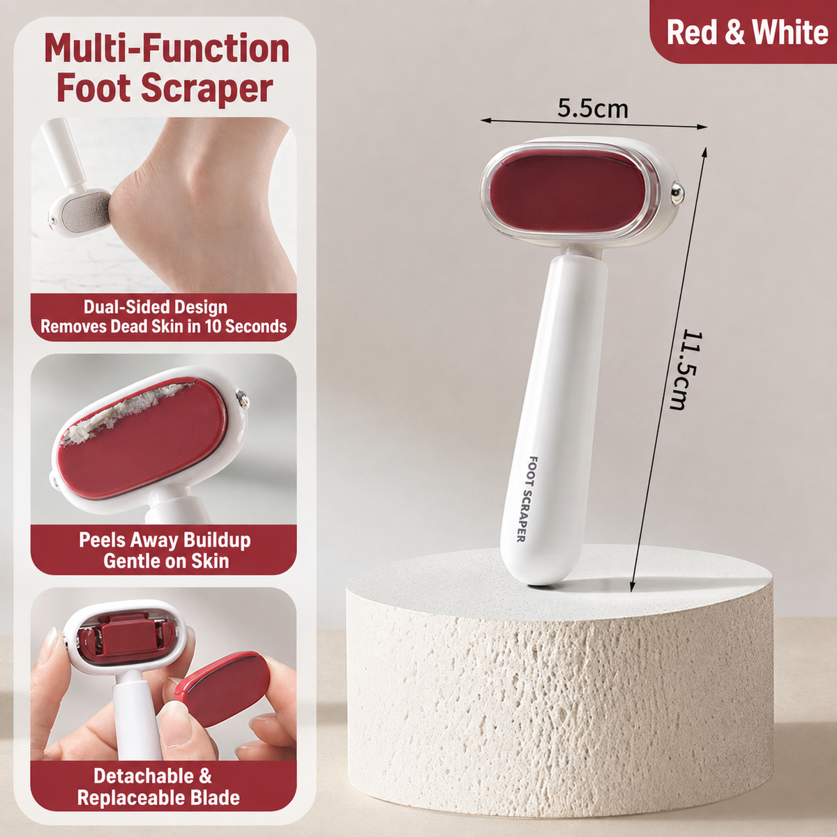 Dual-Sided Foot Callus Remover – Replaceable Stainless Steel Scraper