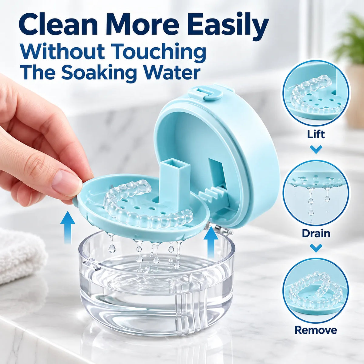 🎁3-in-1 Retainer Cleaning Case With Drain Tray, Mirror & Brush
