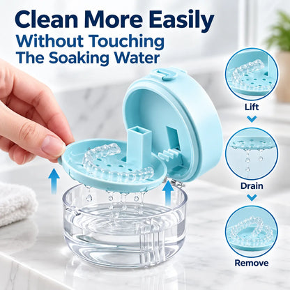 🎁3-in-1 Retainer Cleaning Case With Drain Tray, Mirror & Brush