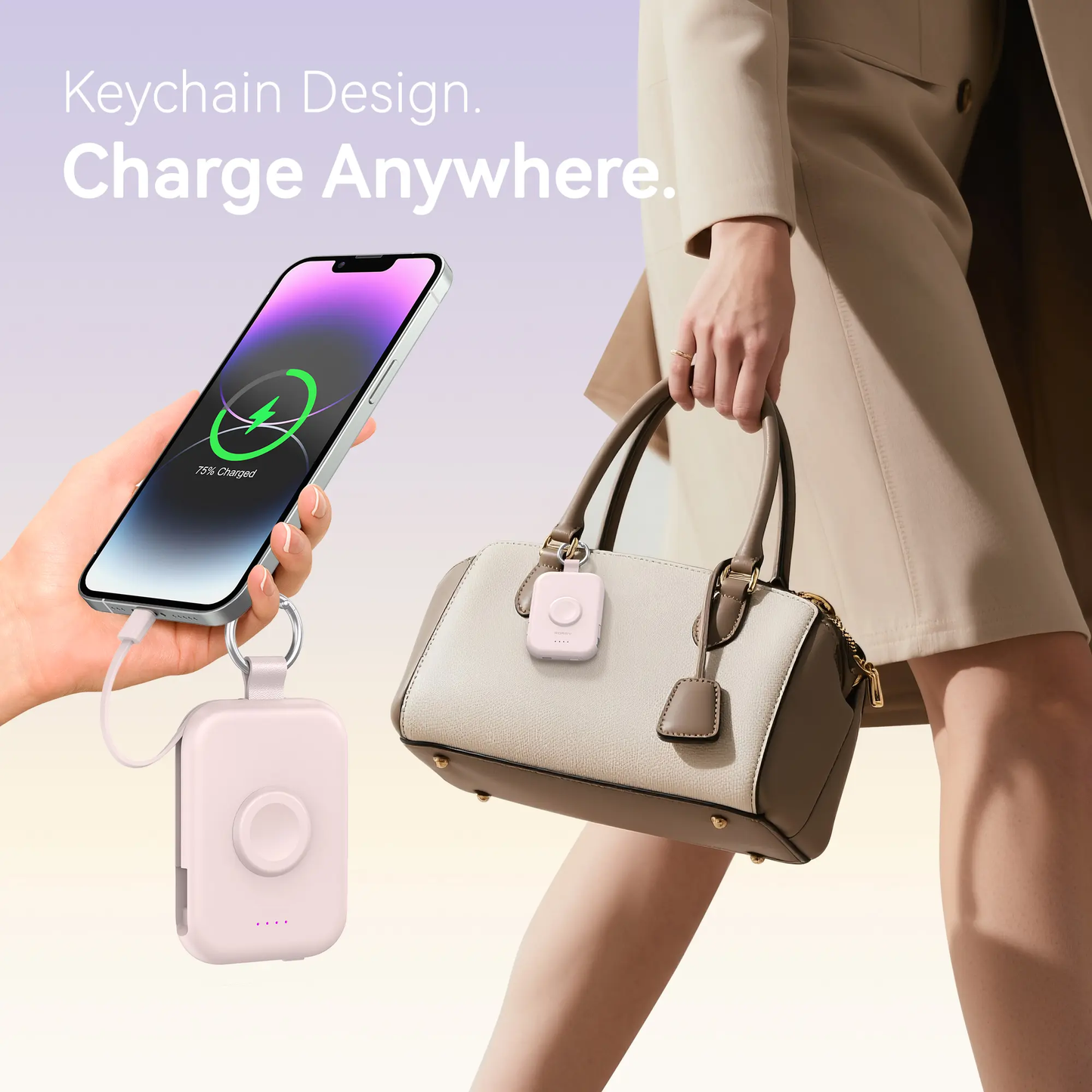 🔋 10000mAh Keychain Power Bank with Built-In Cables