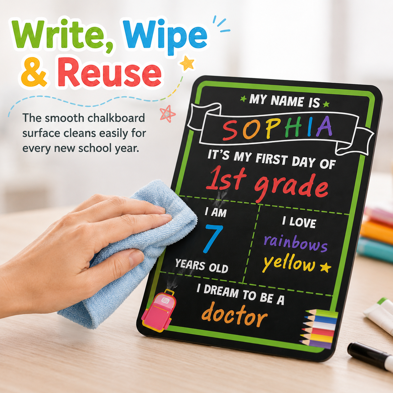 📸 Double-Sided First & Last Day Chalkboard Sign – Reusable School Photo Prop