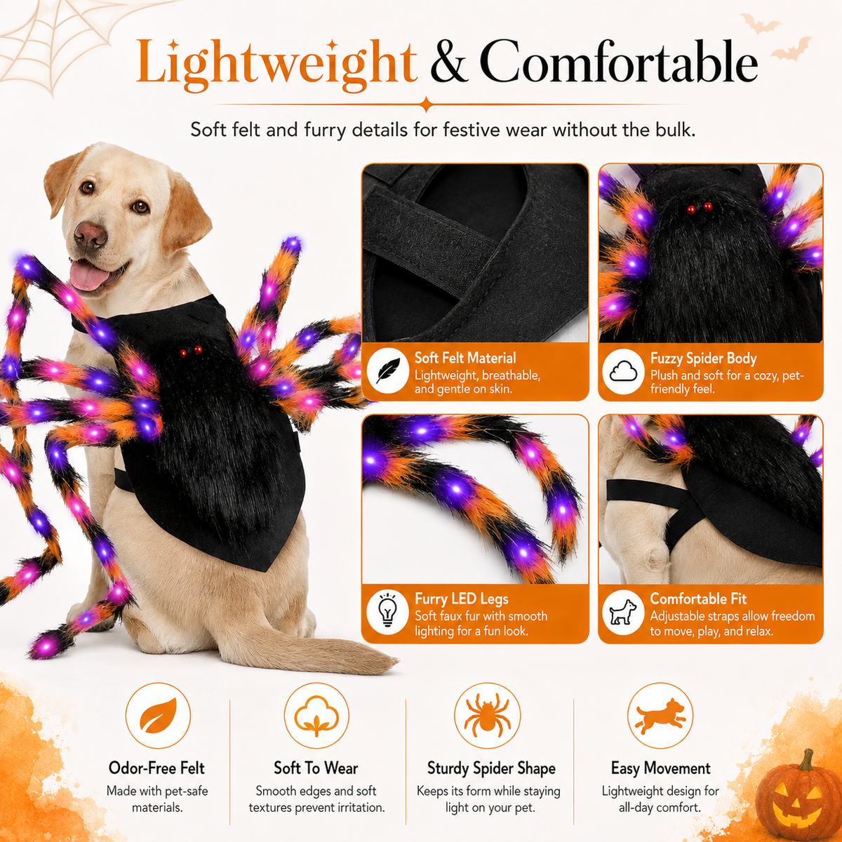 🔥Halloween Spider Dog Costume with 64 Led