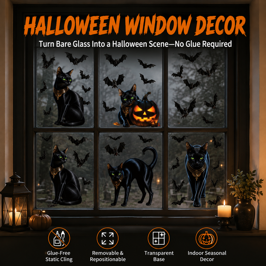 Halloween Static Window Clings – Removable Glue-Free Spooky Décor